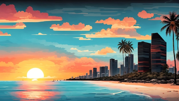 Zdjęcie kolorowa ilustracja tła miami beach