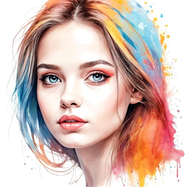 Zdjęcie kolorowa ilustracja twarzy dziewczyny na białym tle