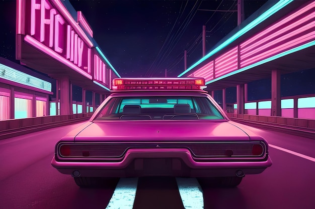 Zdjęcie kolorowa ilustracja ulicy z neonowymi światłami w mieście generatywna sztuczna inteligencja