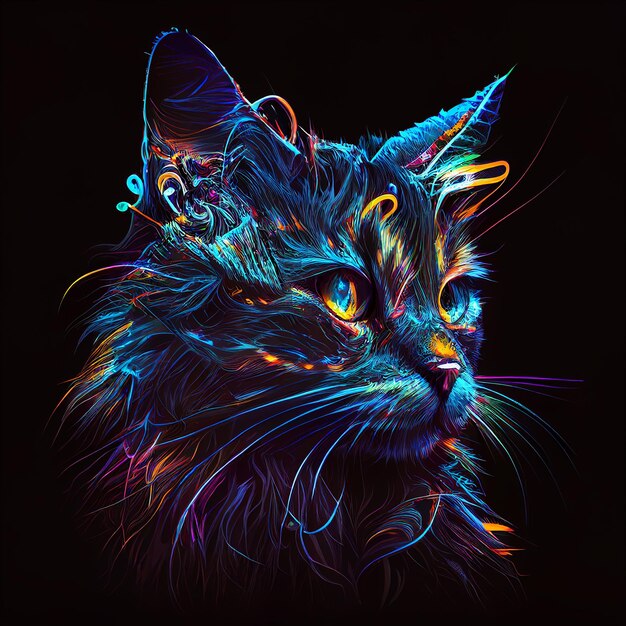 Zdjęcie kolorowa ilustracja z głową kota generative ai