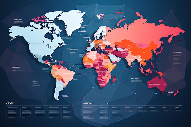 Zdjęcie kolorowa infografika mapa świata kraj podkreślony w lokalizacji na abstrakcyjnym tle światowe dane geografii transportu szablon statystyki ekonomicznej