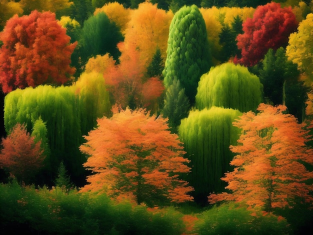 Kolorowa jesienna scena z drzewami i liśćmi