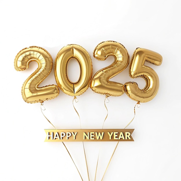 Kolorowa karta z Nowego Roku 2025 3D 2025 Realistyczne złote liczby z świątecznymi konfetami