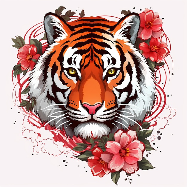 Zdjęcie kolorowa klasyczna malarstwo flory tygrysa