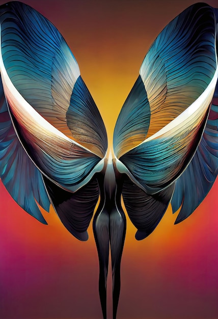 Kolorowa kobieta ze skrzydłami generowanymi przez sztuczną inteligencję