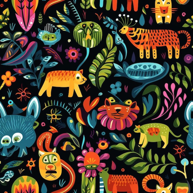 Kolorowa kolekcja kolorowych zwierzątek z napisem „50”.
