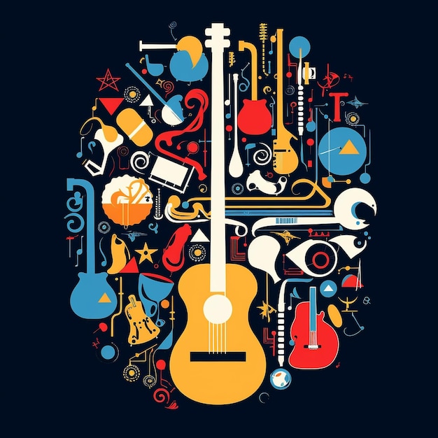 Kolorowa kolekcja muzyki wektorowej Gitar Clipart Symbole muzyczne i więcej