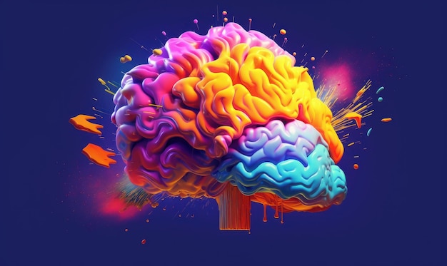 Kolorowa kreatywna ilustracja mózgu, wyobraźnia i inspiracja, tło, generatywna sztuczna inteligencja