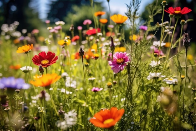 kolorowa łąka kwiatowa w lecie AI Generated