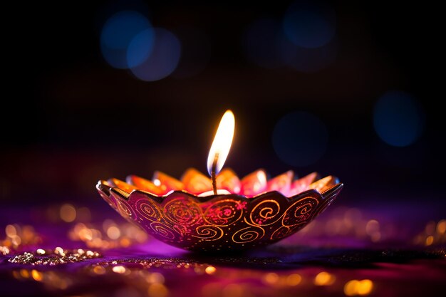 kolorowa lampa naftowa Diwali na jasnym tle bokeh ilustracji