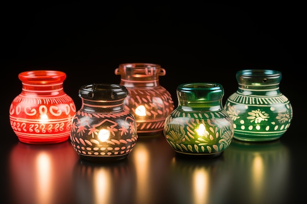 Kolorowa lampa olejowa na ciemnym tle Szczęśliwa tapeta Diwali