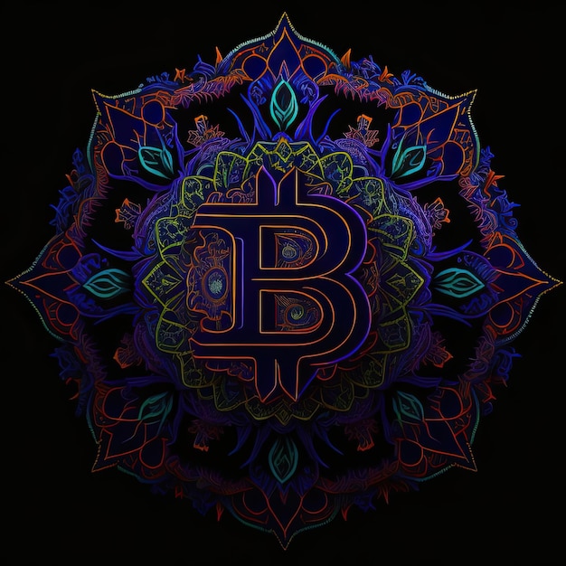 Zdjęcie kolorowa mandala z logo bitcoin