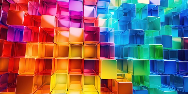 Kolorowa matryca kolorowych szklanych kwadratów Kolorowe przyciągające wzrok abstrakcyjne tło dla kreatywnej i zróżnicowanej treści Tło siatki szklanej tęczy