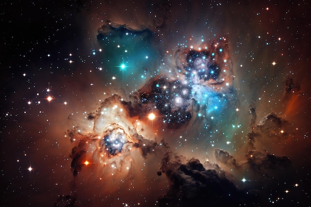 Kolorowa mgławica i gromada otwarta gwiazd we wszechświecie Elementy tego obrazu dostarczone przez NASA