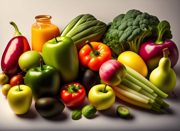 Kolorowa mieszanka pożywnych owoców i warzyw dla zbilansowanego posiłku Ai Generowane dzieło sztuki