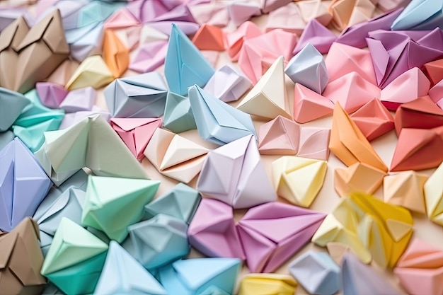 Zdjęcie kolorowa mozaika origami w pastelowych kolorach stworzona za pomocą generatywnej ai