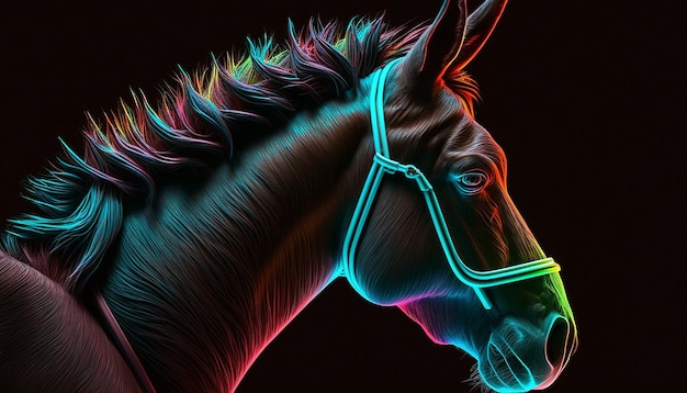 Kolorowa neonowa ilustracja głowy osła utworzona za pomocą Midjourney