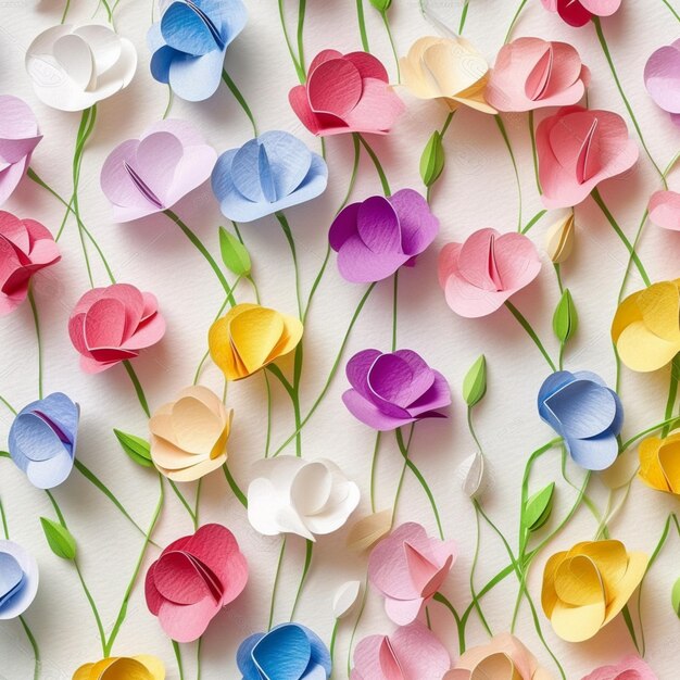 Zdjęcie kolorowa papierowa tapeta w kwiaty ze słowem miłość.
