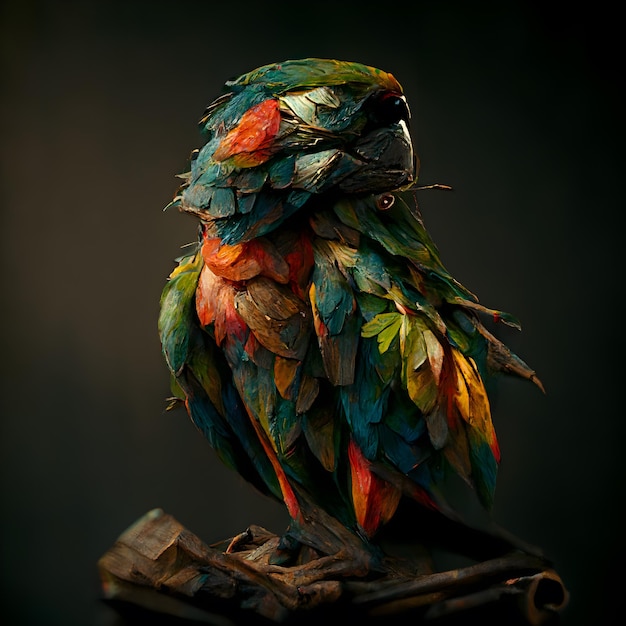 Kolorowa papuga na czarnym tle Portret ara