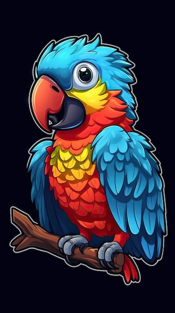 Kolorowa papuga z kreskówek na ciemnym tle generowana przez sztuczną inteligencję