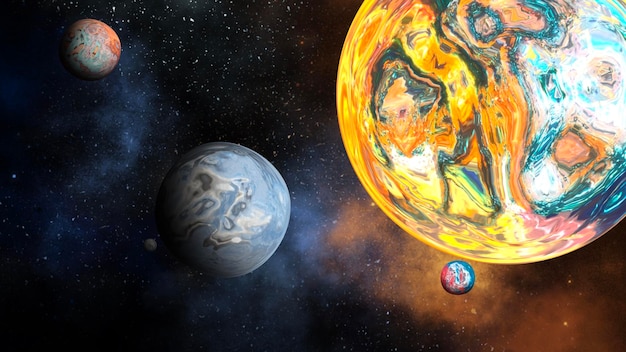 Zdjęcie kolorowa planeta z gwiazdami i planetami w tle