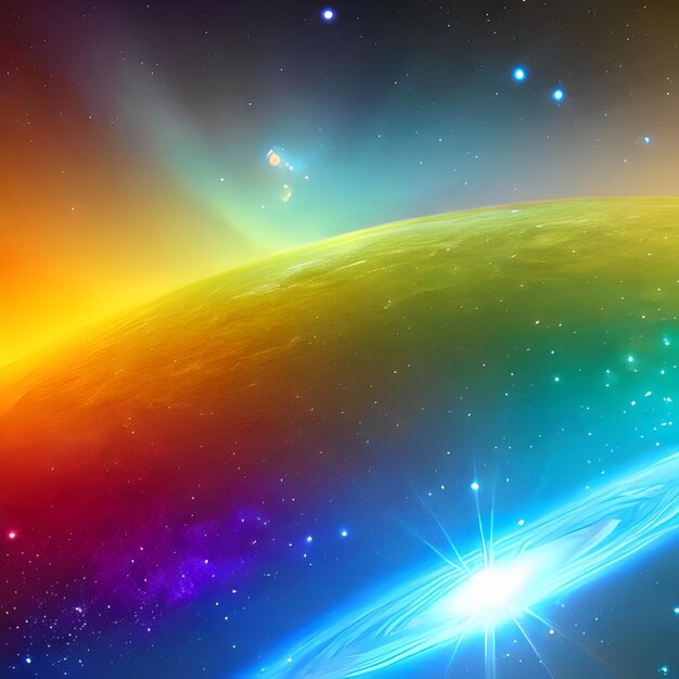 Kolorowa planeta ze słońcem i światłem