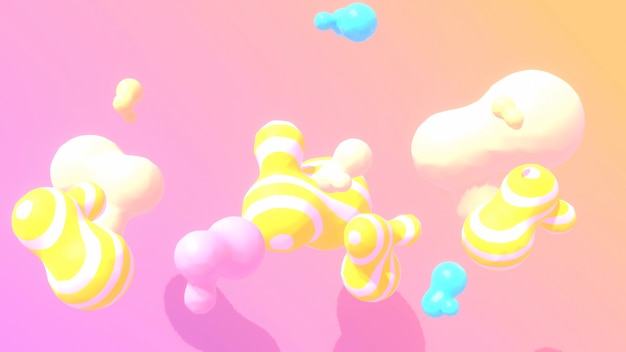 kolorowa pływająca płynna kropla na różowym i pomarańczowym tle gradientu 3d renderowanego obrazu