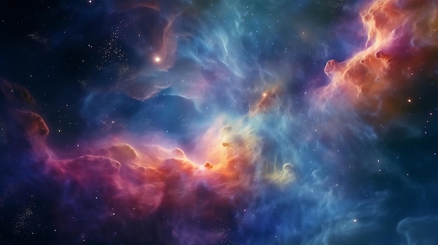 Kolorowa przestrzeń wypełniona gwiazdami i chmurami