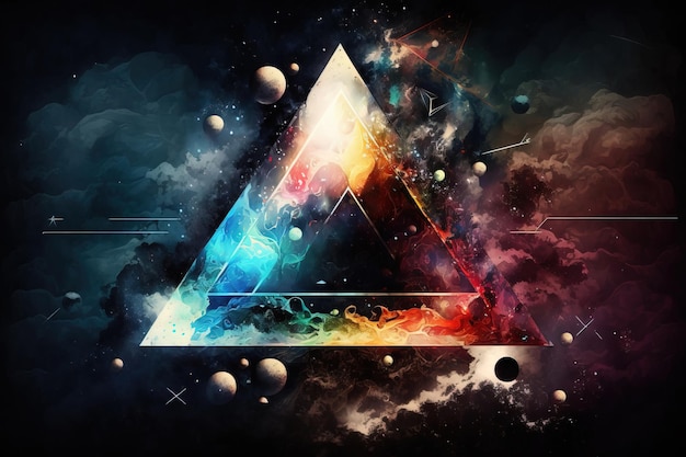 Kolorowa przestrzeń z symbolem trójkąta Fantasy galaxy generatywne tło AI