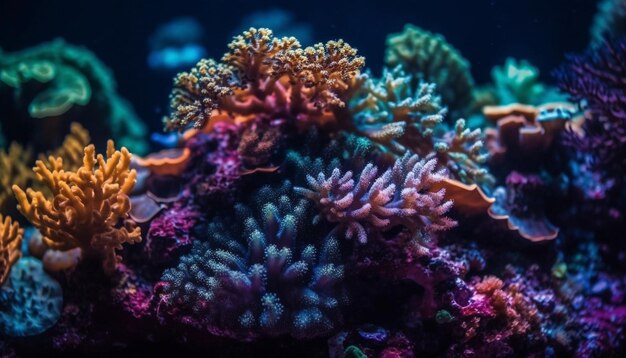 Kolorowa rafa koralowa z niebieskim tłem