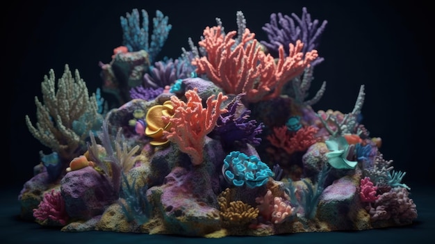 Kolorowa rafa koralowa z niebieskim tłem.
