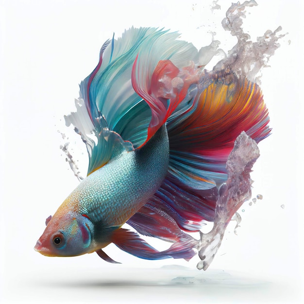 Kolorowa ryba pluska się w wodzie ze słowem syjamski.