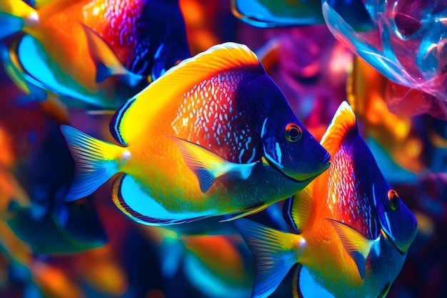 Kolorowa ryba pływa w zbiorniku z napisem ryba.