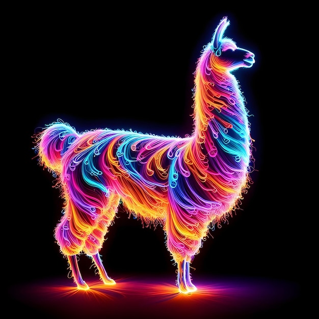 Kolorowa sylwetka lamy neonowej wykonana z milionów ultra jasnych strun neonowych