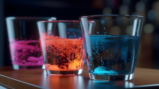 Kolorowa szklanka farby stoi na stole z czarnym tłem.