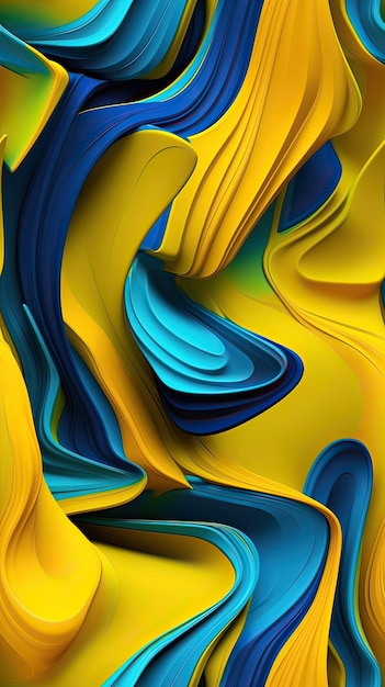 Kolorowa sztuka abstrakcyjna z niebieskim i żółtym tłem.