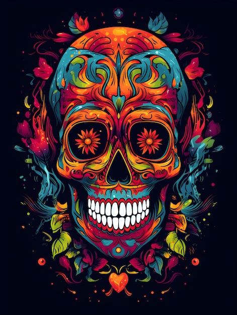 Kolorowa sztuka czaszki z motywem kwiatowym