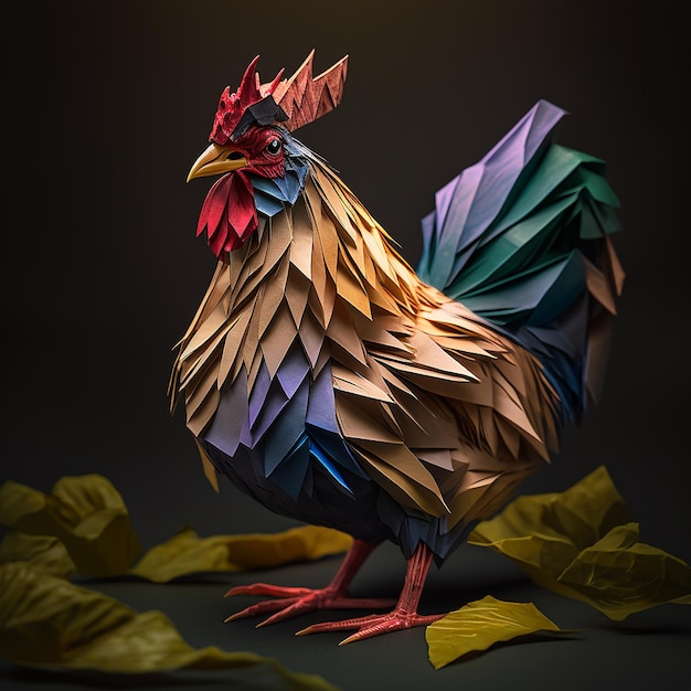 Kolorowa sztuka low poly geometryczna kura AI Generated