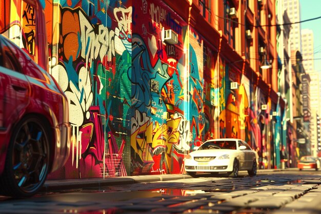 Kolorowa sztuka uliczna żywo przedstawiająca istotę