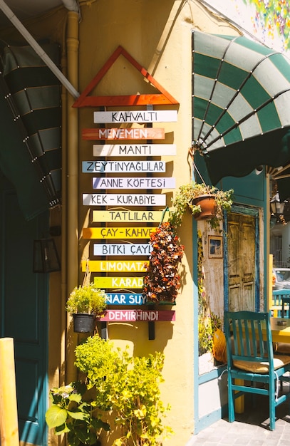 Kolorowa tablica menu restauracji gdzieś w dzielnicy Kuzguncuk w Stambule
