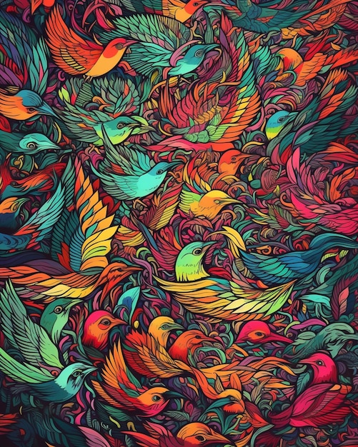Kolorowa tapeta w kształcie ptaka z kolorowym ptasim tłem.