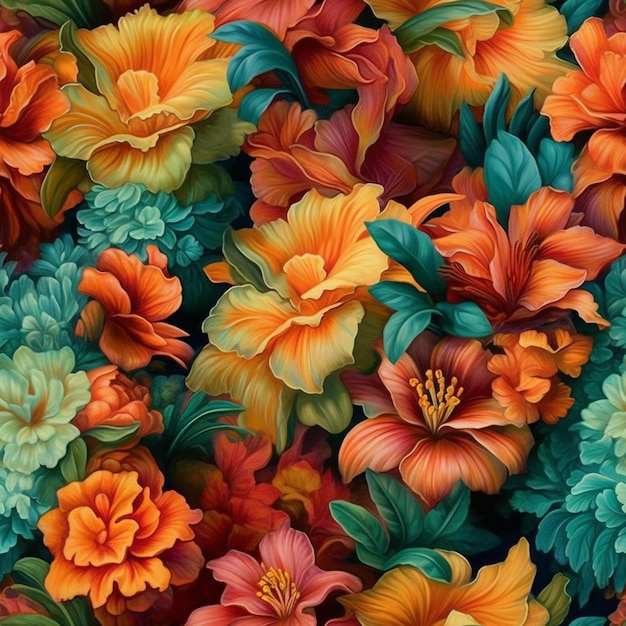 Kolorowa tapeta z dużą ilością kwiatów.