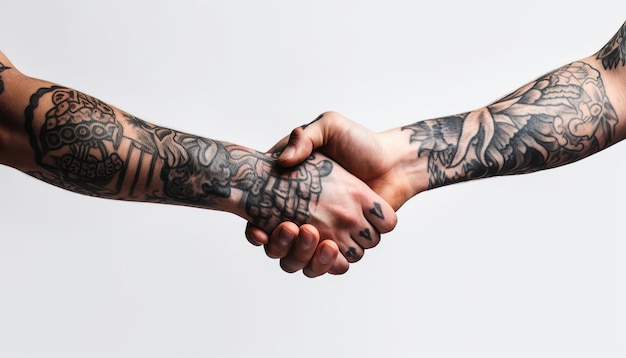 Kolorowa tatuaż siła uścisku ręki