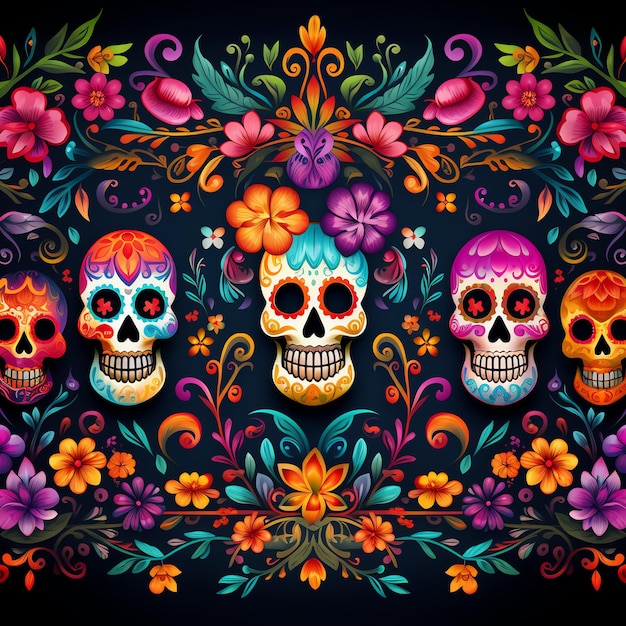 Kolorowa tkanina Tela colorida meksykańska dia de muertos dzień martwej akwareli