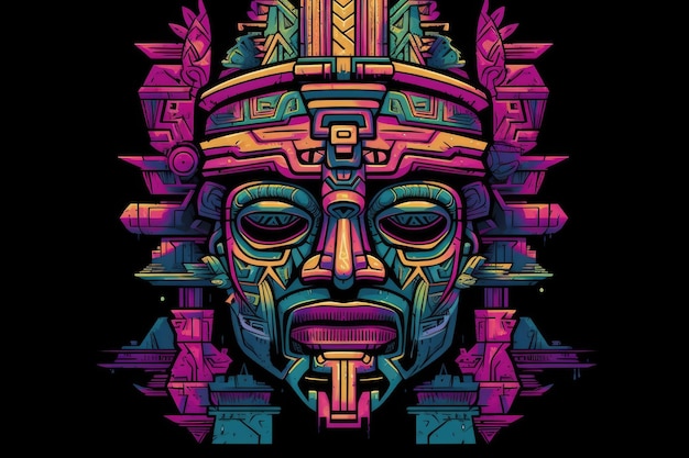 Kolorowa twarz Azteków Statua Ilustracja Dziedzictwo Etniczne Tradycyjne Historyczne Ameryki Środkowej