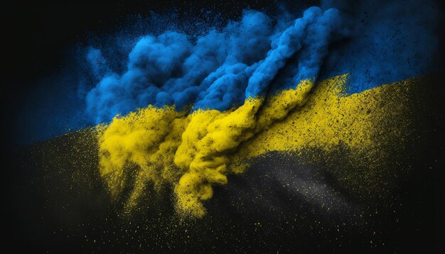 Kolorowa ukraińska flaga żółta niebieska farba eksplozja proszku holi