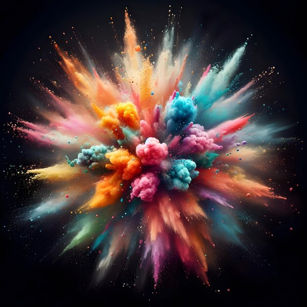 Zdjęcie kolorowa wybuch wielokolorowego kolorowego proszku jest pokazany