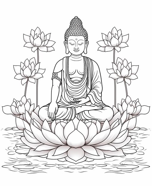 Zdjęcie kolorowanie buddhas bliss cartoonstyle dla dorosłych z lotus serene smiles