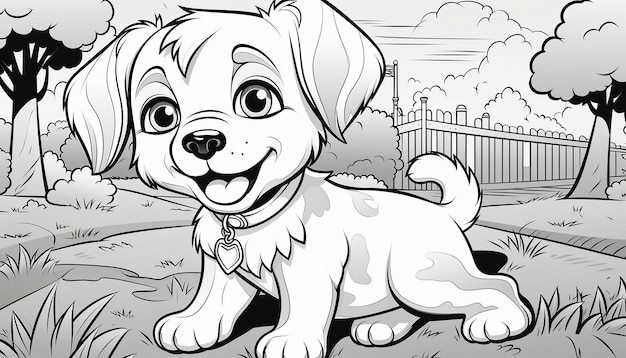 Kolorowanie dla dzieci uroczy pies w stylu kreskówek w parku