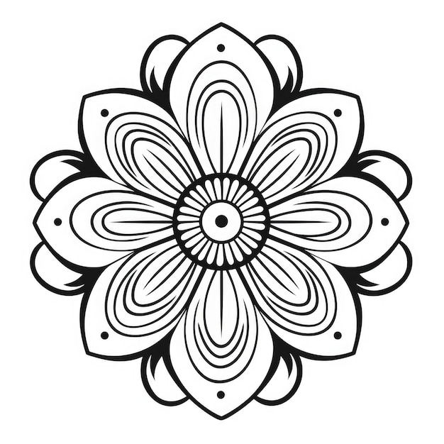 Kolorowanie stron z wzorem kwiatów Czarno-biały wieniec mandala kwiatowa Bouquet line art